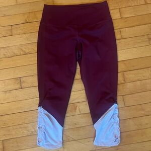 Zella Burgundy Athletic Leggings, Ruched Detailing, Size M, Gently Used
